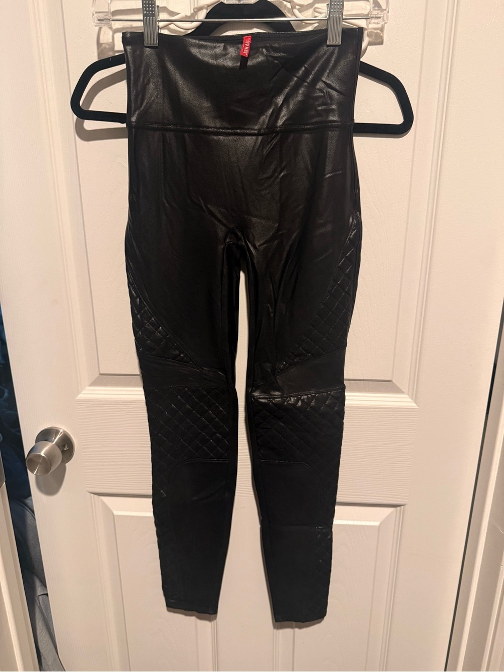 SPANX Black Quilted Faux-Leather Leggings